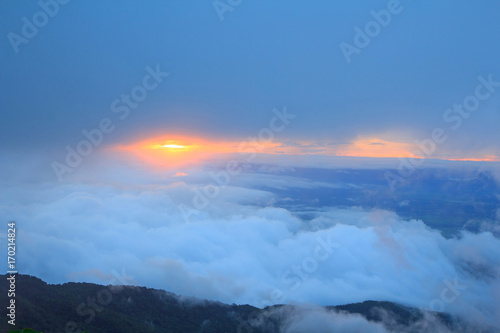 sea of mist on high mountain with sunlight