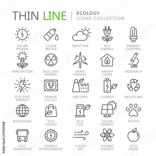 Collection of ecology thin line icons