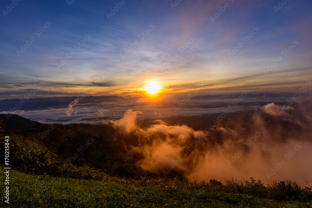 sea of mist on high mountain with sunlight sea of mist on high mountain with sunlight