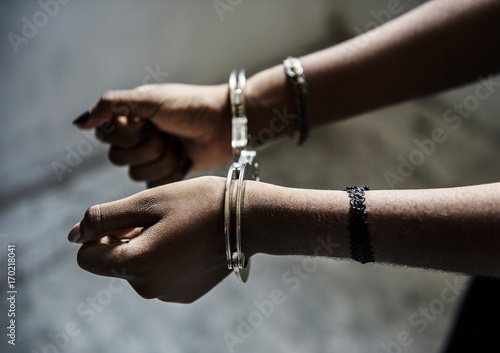 Prisoner hands arrested with handcuff