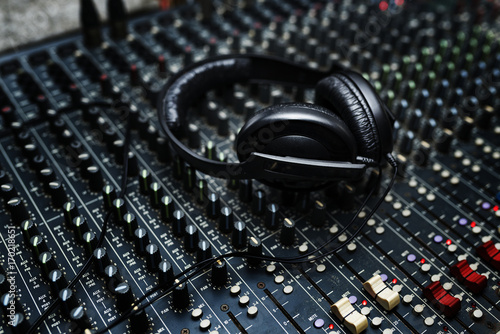 Headphone is on mixer euipment entertainment DJ station photo