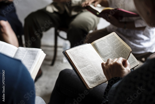 Group christianity people reading bible together photo