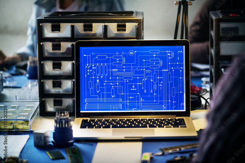 Fototapeta premium Computer laptop showing electronic circuit pattern