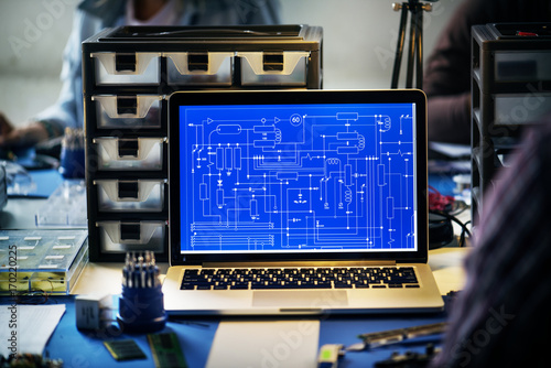 Computer laptop showing electronic circuit pattern © Rawpixel.com