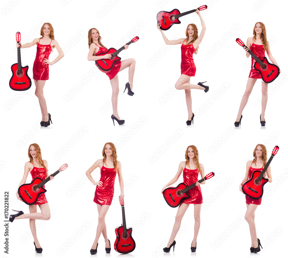 Guitar player isolated on white