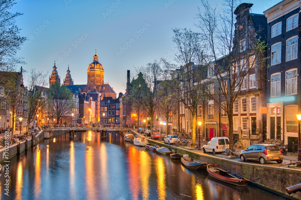 Cityscape of Amsterdam city in Netherlands