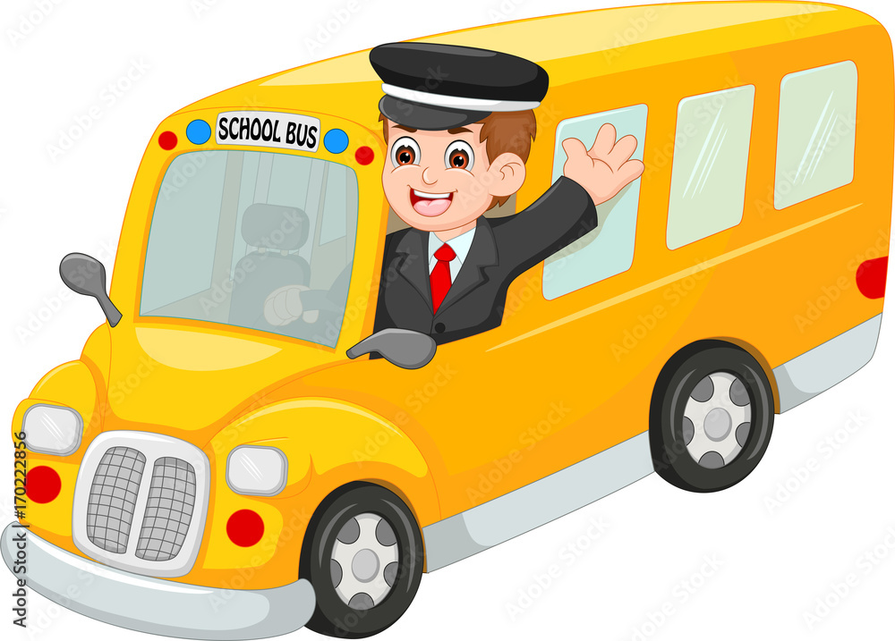 driver school bus cartoon waving hand with smiling Stock Vector | Adobe  Stock