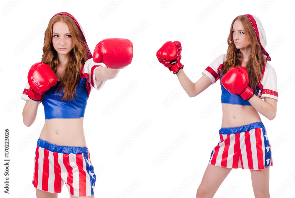 Woman boxer in uniform with US symbols Woman boxer in uniform with US symbols