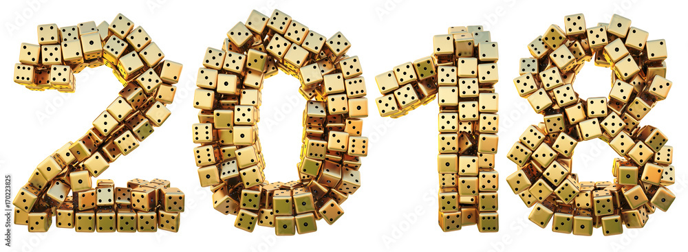 new 2018 year from the golden dice. isolated on white. 3D illustration. new 2018 year from the golden dice. isolated on white. 3D illustration.
