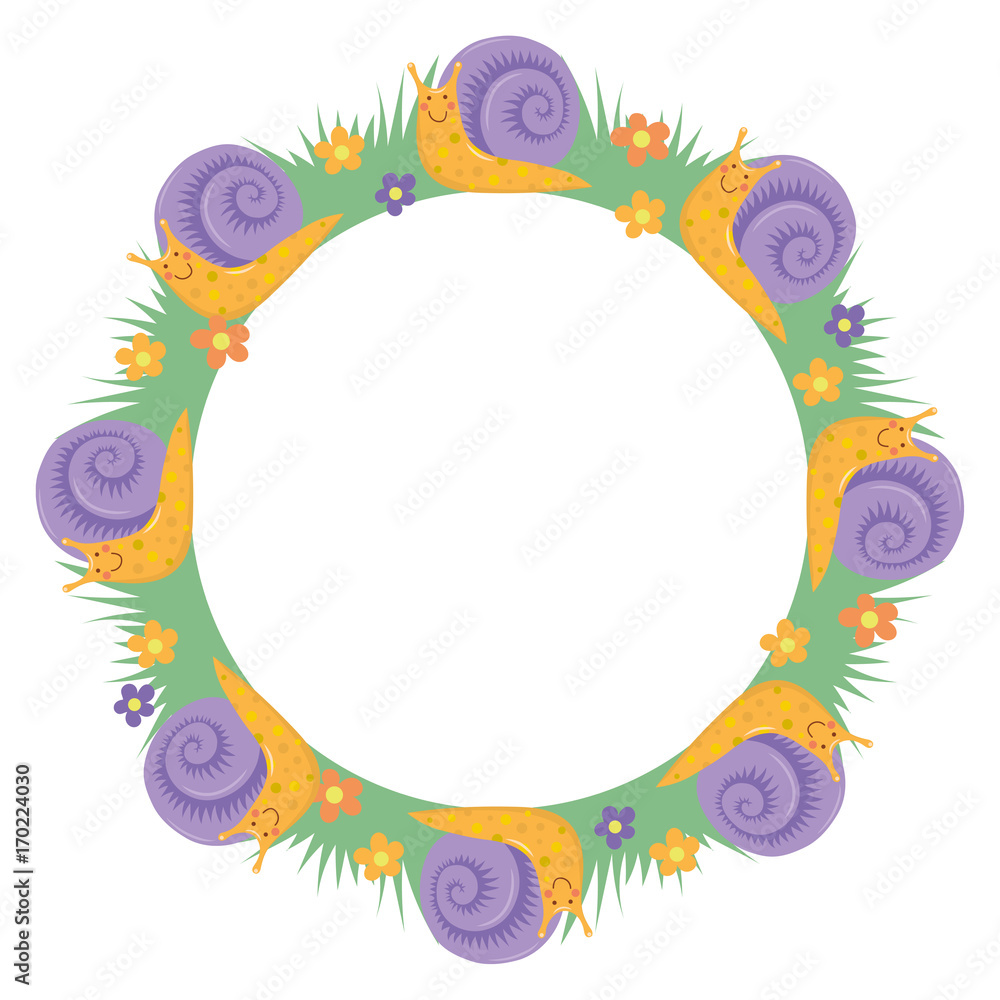 Cartton sweet cute snail round border frame wreath decoration