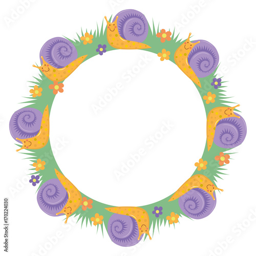 Cartton sweet cute snail round border frame wreath decoration