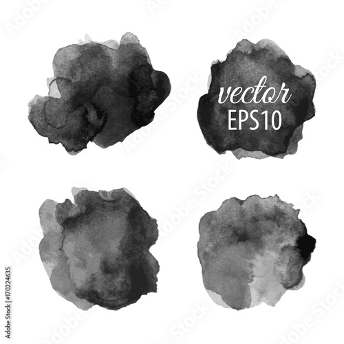 Set of abstract black ink blots