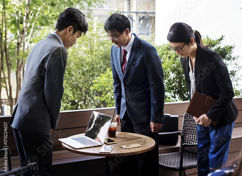 Business people greeting bowing gesture