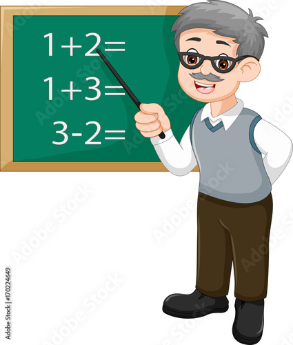 Teacher teaching math in a classroom cartoon