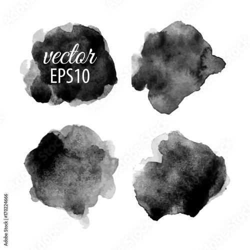 Set of abstract black ink blots