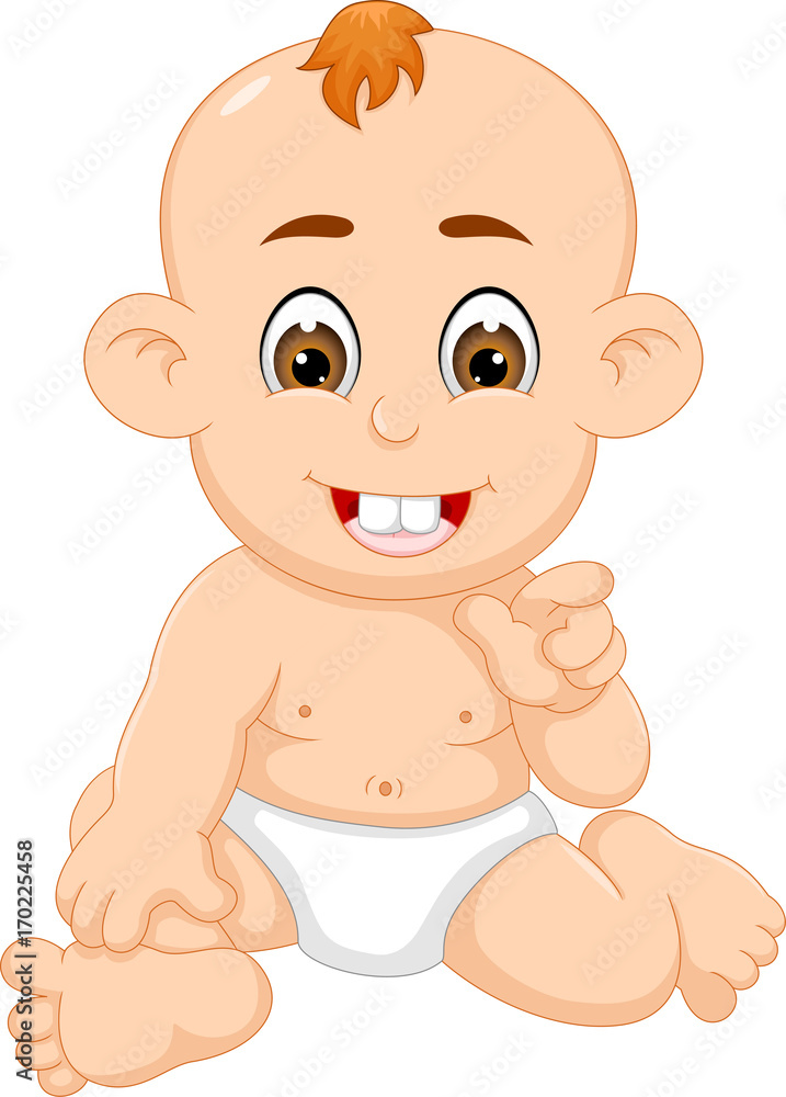 Cute baby sit with laughing cartoon