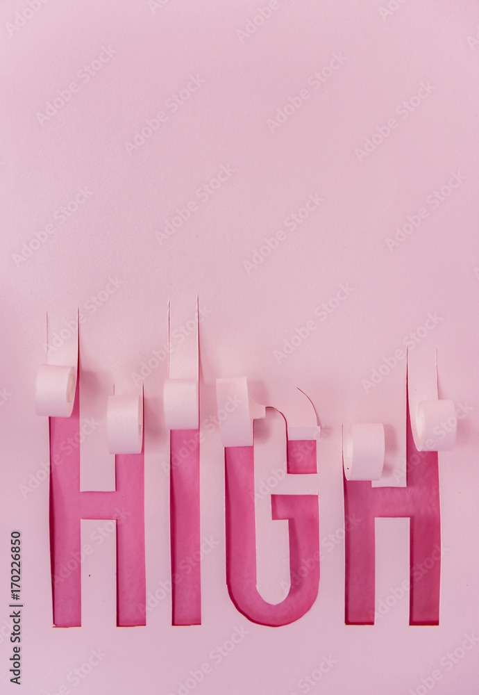 Pink paper with high word