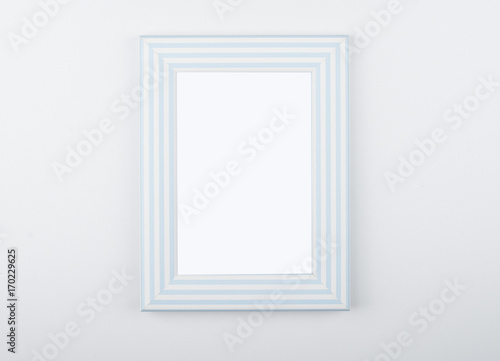 White and blue photo frame on white background. Isolated.