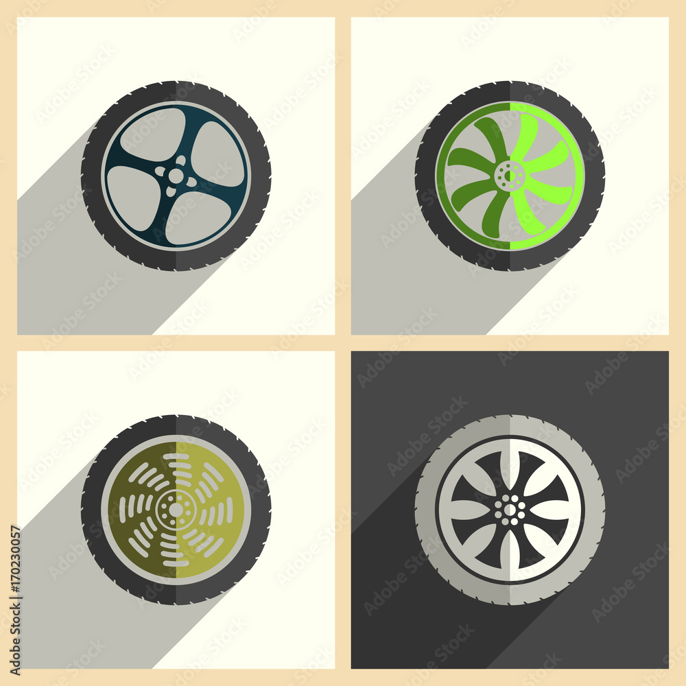 Car wheel set of flat icons with shadow. Vector illustration Car wheel set of flat icons with shadow. Vector illustration