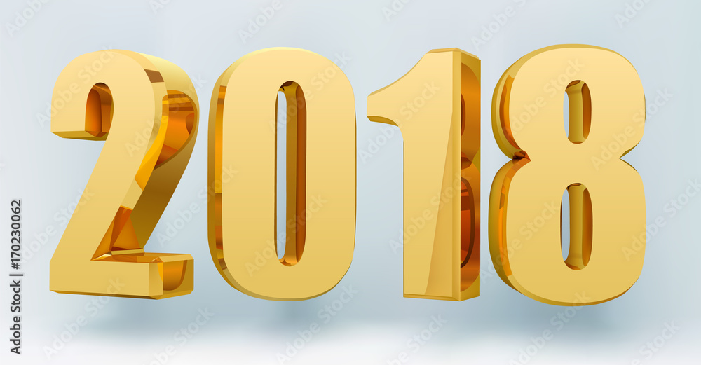 Date 2018 on a light background in 3d format. Gold Shining 2018 Happy New Year Banner. Vector illustration Date 2018 on a light background in 3d format. Gold Shining 2018 Happy New Year Banner. Vector illustration