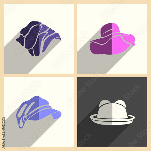 Headdresses for women set of flat icons with shadow. Vector illustration