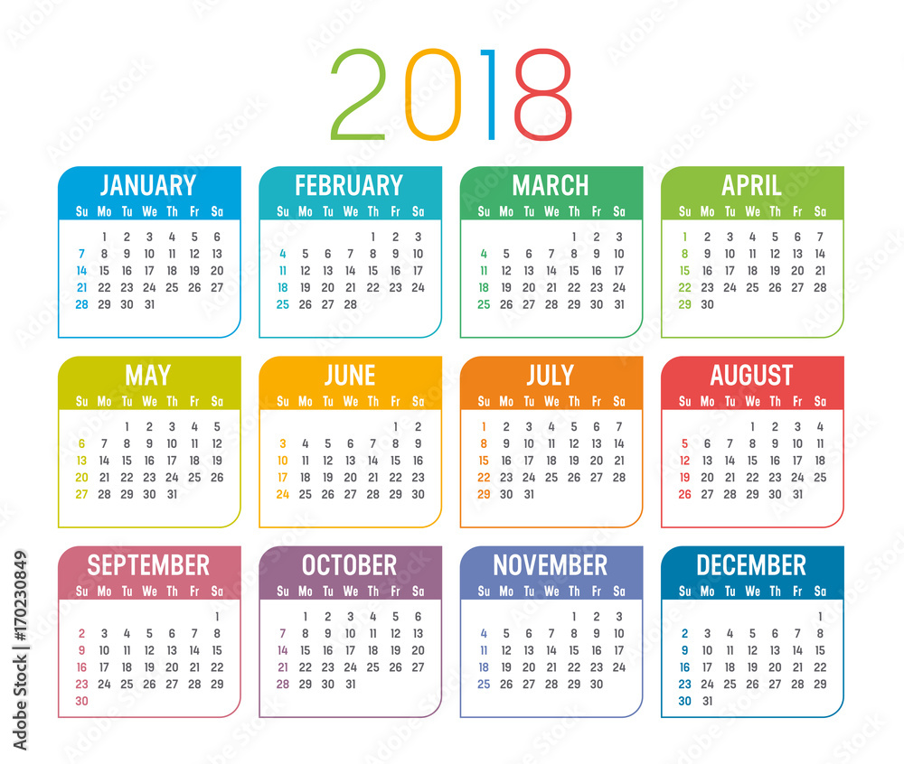 Year 2018 calendar vector template Year 2018 calendar vector template