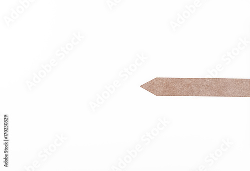 Wooden arrow on white background. Copy space.