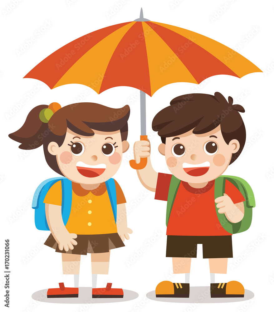 Love Autumn. Happy boy and girl with umbrella and enjoy the weather. Love Autumn. Happy boy and girl with umbrella and enjoy the weather.