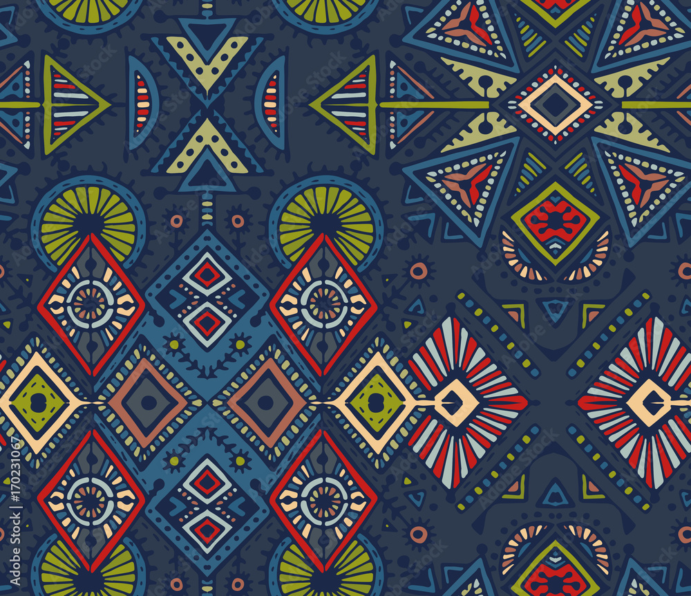 Obraz premium Vector hand drawn seamless pattern with tribal abstract elements