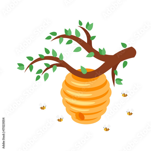 bee hive with flying bees
