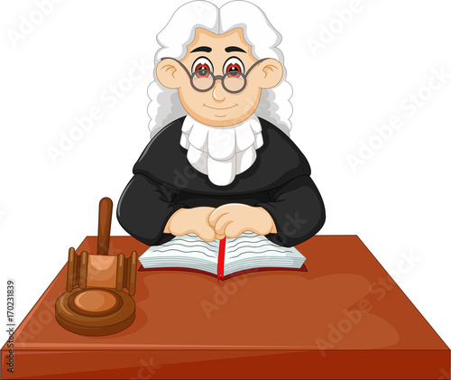 Cute cartoon illustration of a judge reading book with glasses cartoon