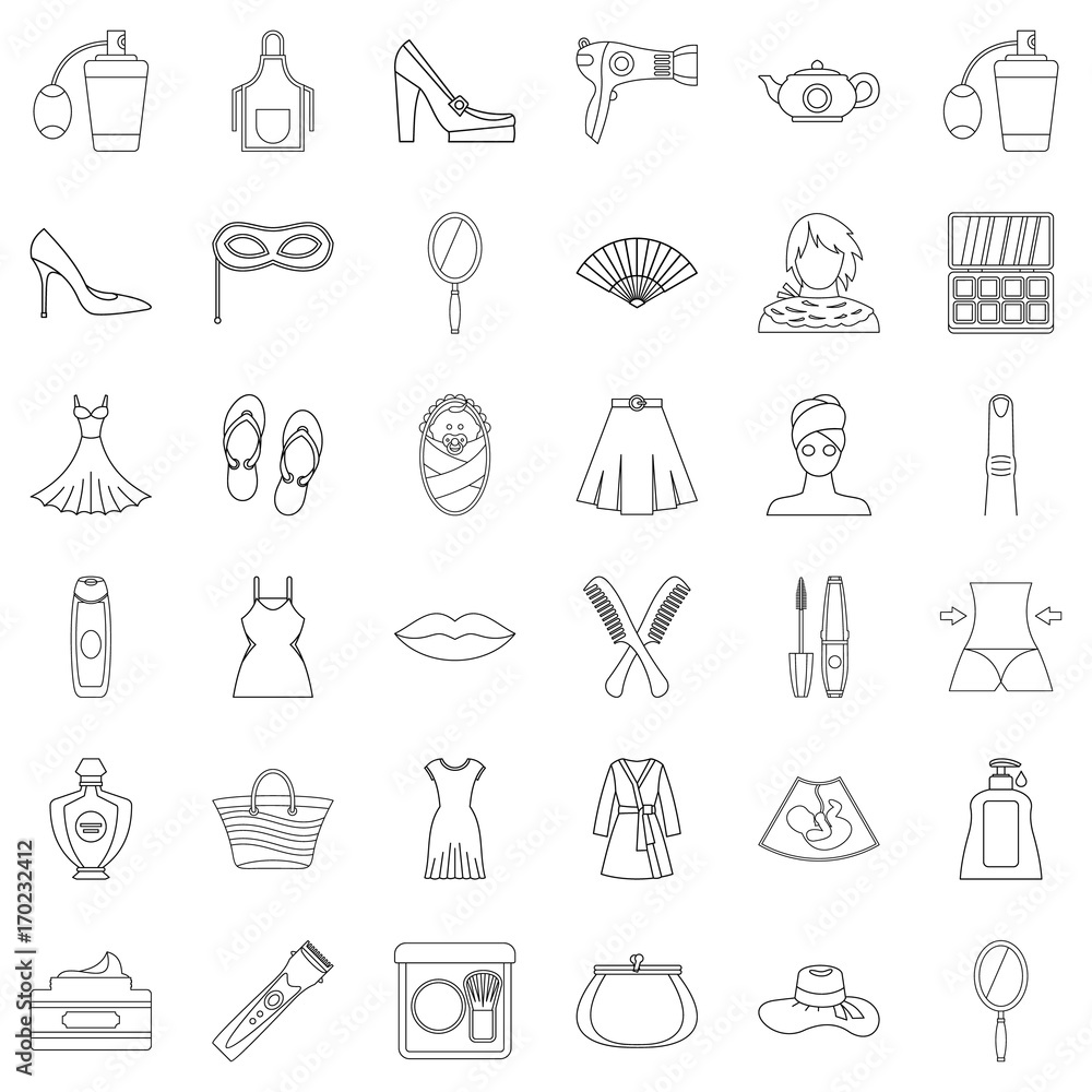 Obraz premium Woman icons set, outline style