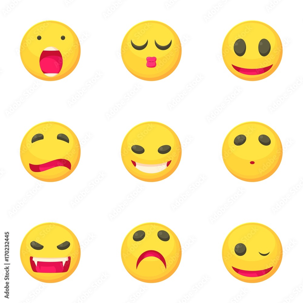 Different emoticons icons set, cartoon style Different emoticons icons set, cartoon style