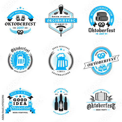 Beer festival Oktoberfest celebrations. Set of retro vintage beer badges, labels, logos for bar, pub, beer party. Vector design elements