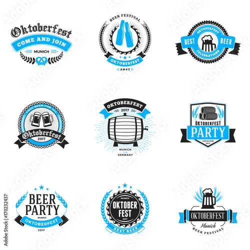 Beer festival Oktoberfest celebrations. Set of retro vintage beer badges, labels, logos for bar, pub, beer party. Vector design elements