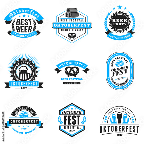 Beer festival Oktoberfest celebrations. Set of retro vintage beer badges, labels, logos for bar, pub, beer party. Vector design elements