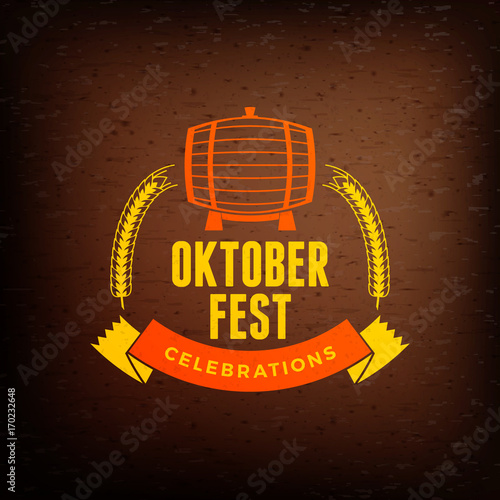 Beer festival Oktoberfest celebrations. Vintage beer label on the brown wooden textured background. Vector design element