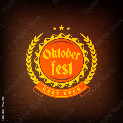 Beer festival Oktoberfest celebrations. Vintage beer label on the brown wooden textured background. Vector design element