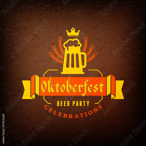Beer festival Oktoberfest celebrations. Vintage beer label on the brown wooden textured background. Vector design element