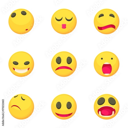 Sad smile face icons set, cartoon style