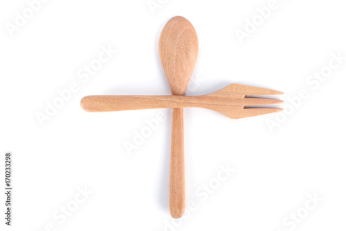 Top view of wood spoon isolated on white background
