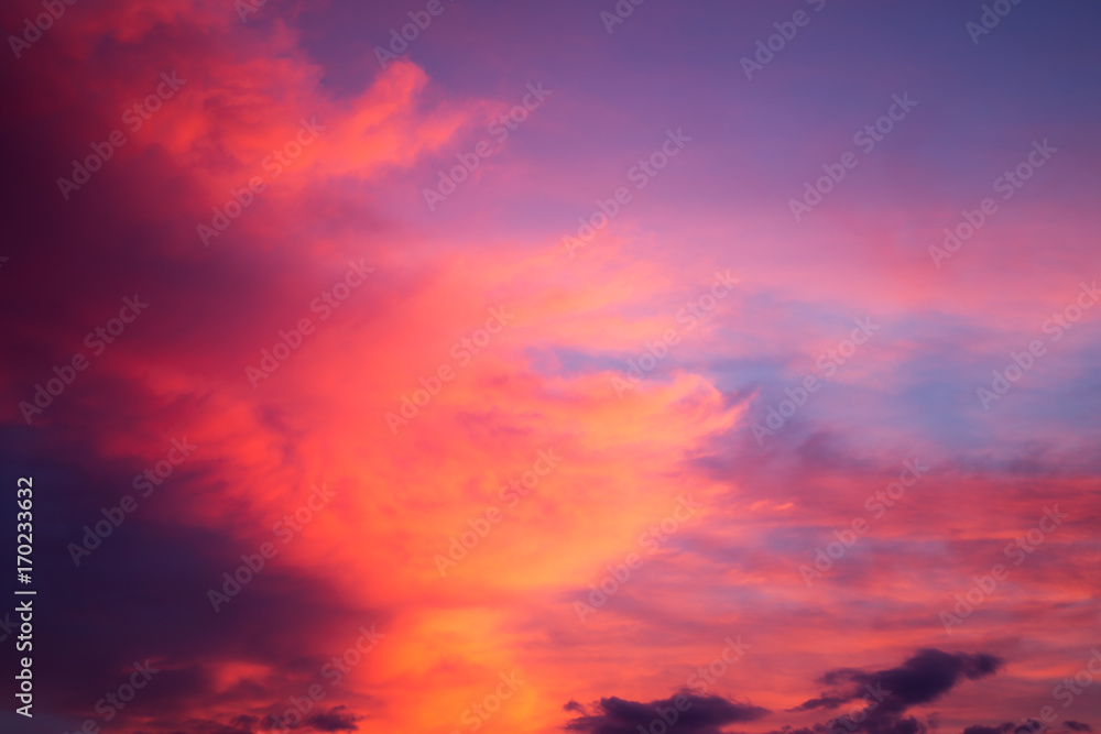 The colorful sky at sunset,Dramatic evening cloudscape with vibrant colors.