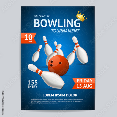 Bowling Tournament Poster Card Template. Vector