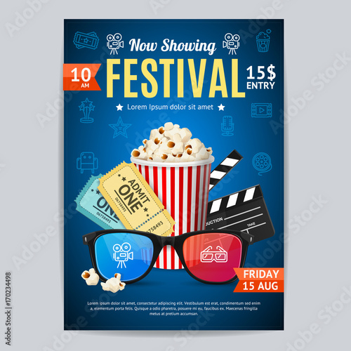 Cinema Movie Festival Poster Card Template. Vector