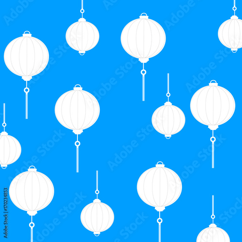 white Chinese lantern on blue background
