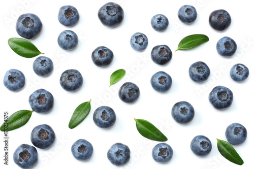blueberries isolated on white background. top view