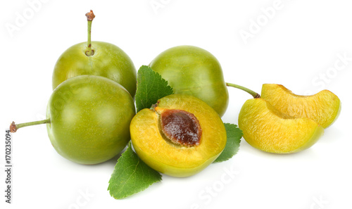 green plum fruit isolated on white background photo