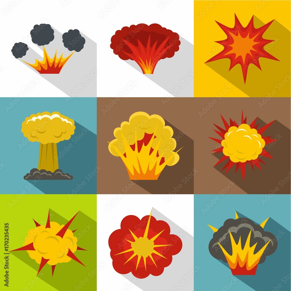 Fototapeta premium Explosion icon set, flat style