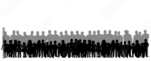 vector, isolated silhouette of a crowd of people and children