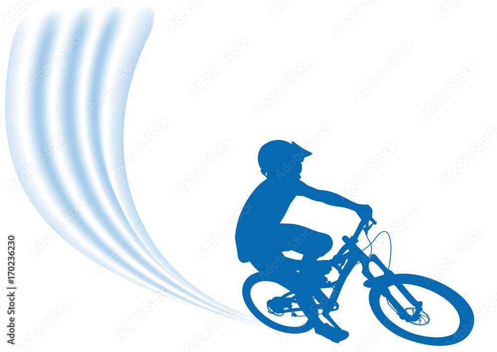 Naklejka premium Silhouette of a cyclist riding a mountain bike